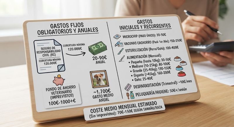 Resumen visual de gastos fijos e iniciales de una mascota